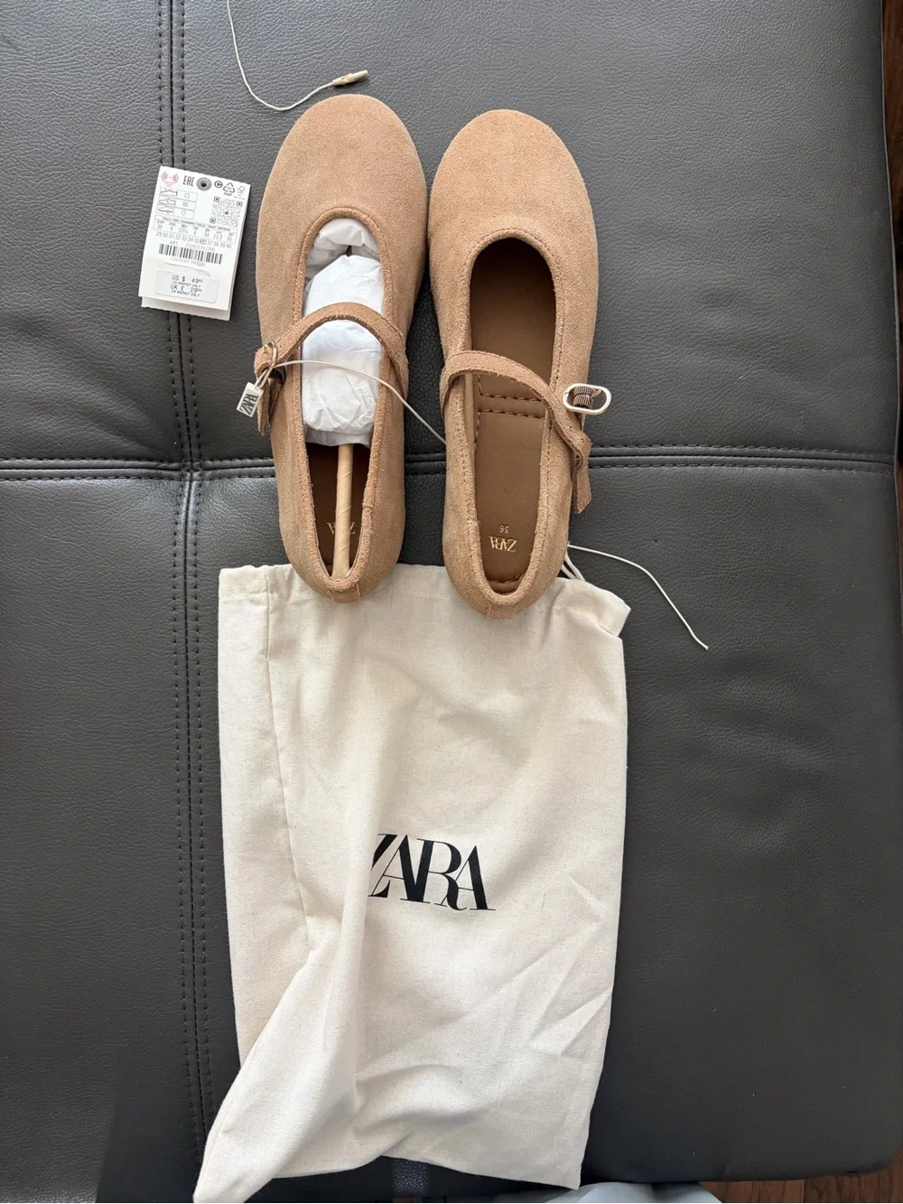 Zara Women’s Camel Mary Jane Flats with Buckle